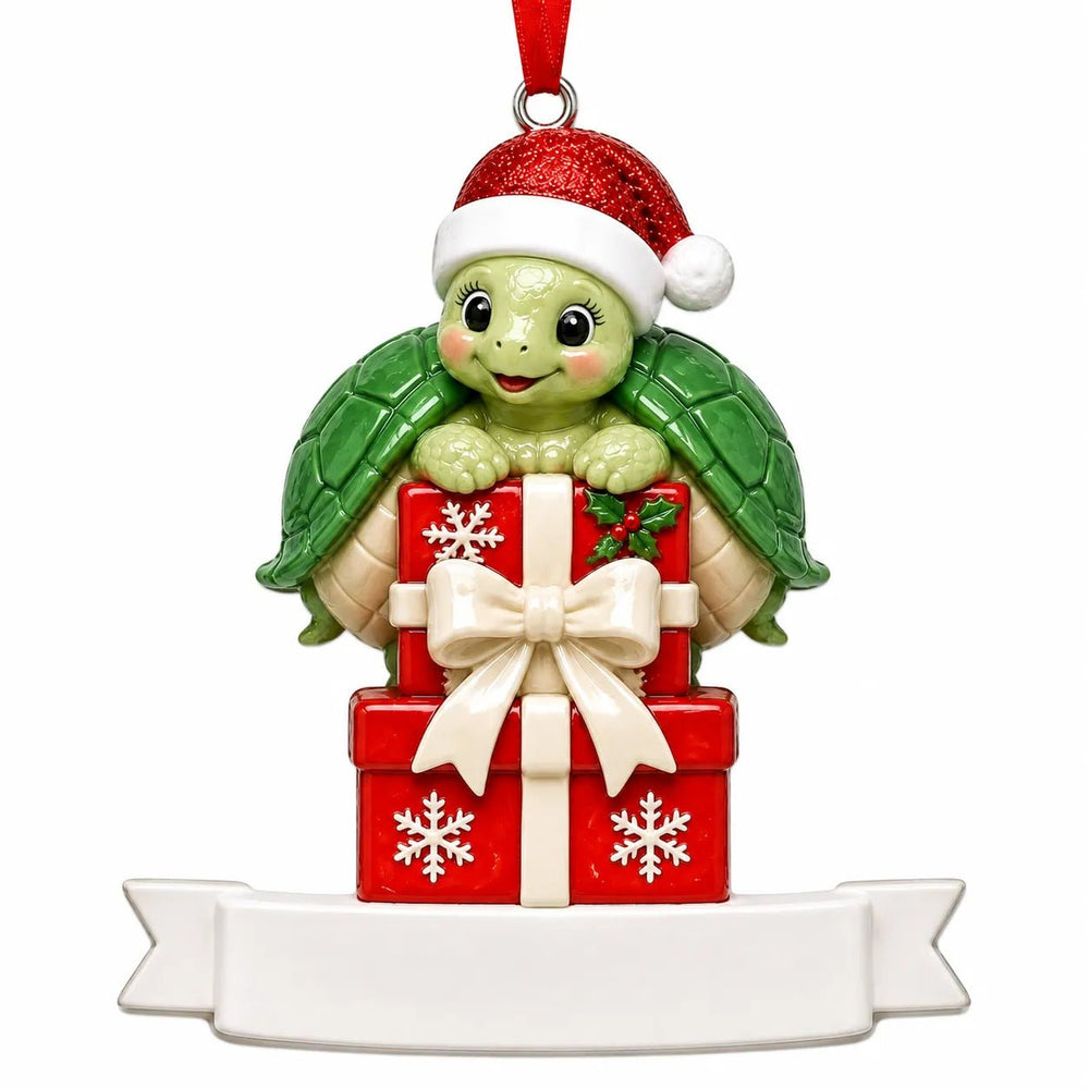 Single Turtle with Stacked Gifts Christmas Ornament - WholesaleOrnaments