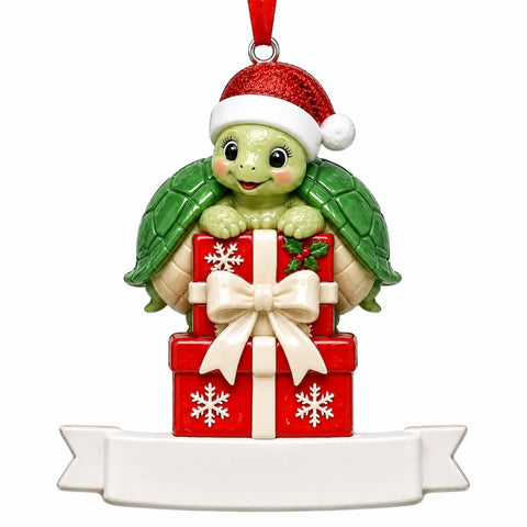 Single Turtle with Stacked Gifts Christmas Ornament - WholesaleOrnaments