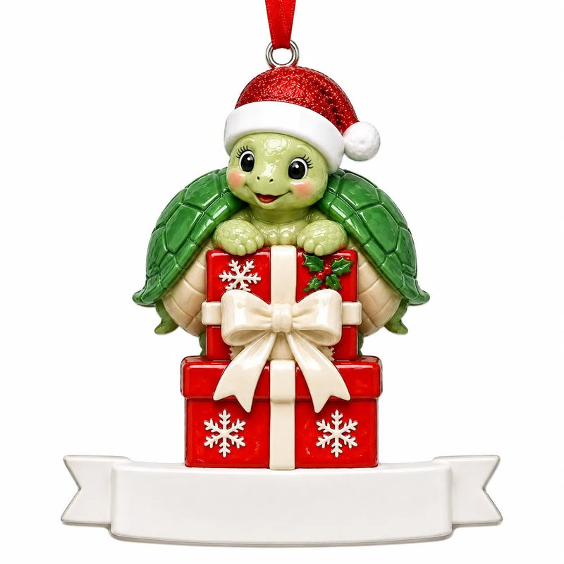 Single Turtle with Stacked Gifts Christmas Ornament - WholesaleOrnaments