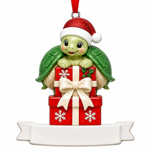 Single Turtle with Stacked Gifts Christmas Ornament - WholesaleOrnaments