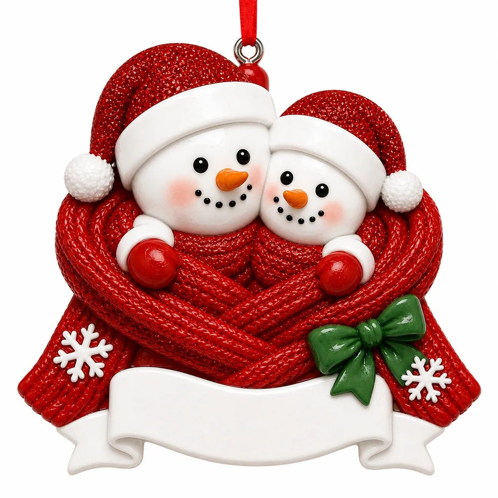 Snowman Couple in a Red Scarf Christmas Ornament - WholesaleOrnaments