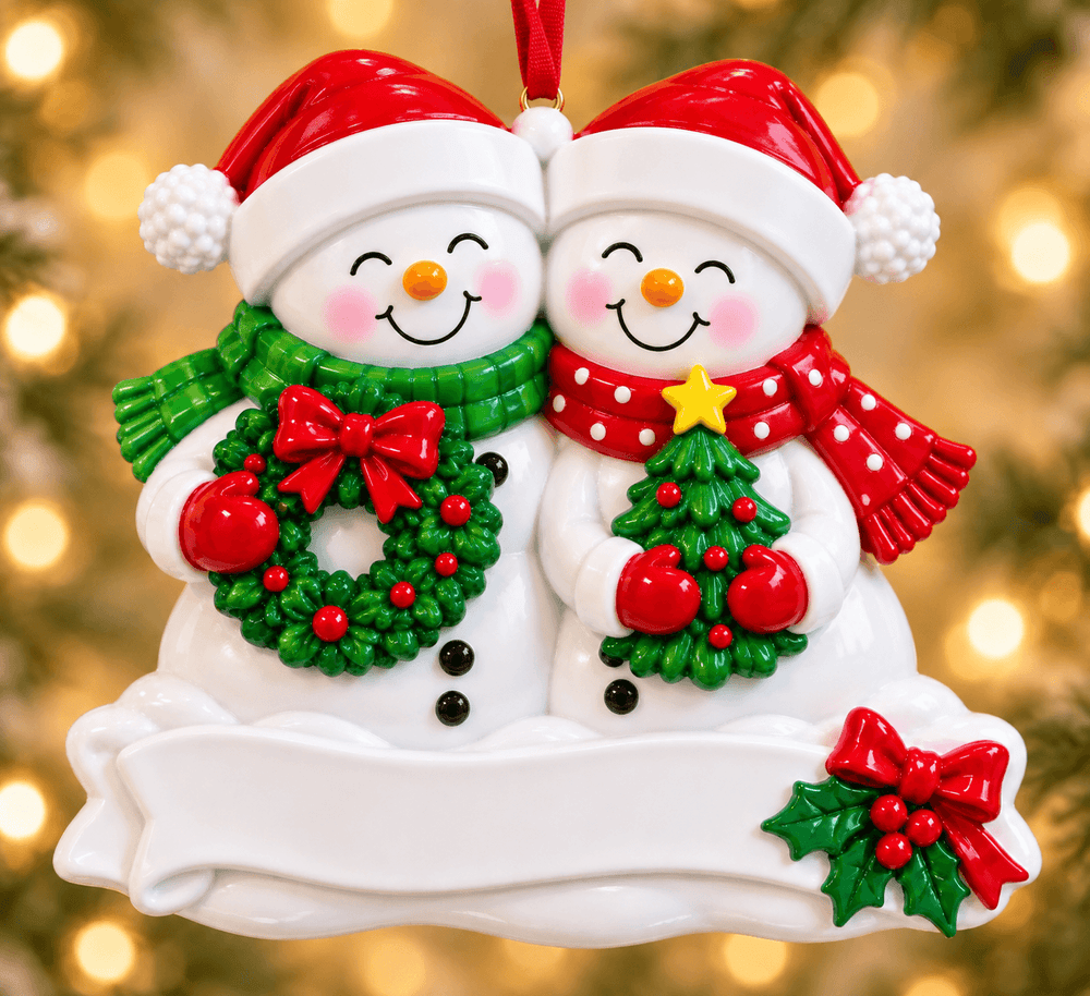 Snowman Family of 2 Personalized Resin Christmas Ornament - WholesaleOrnaments