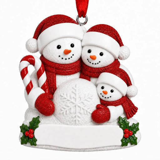 Snowman Family of 3 with a Snowball Christmas Ornament - WholesaleOrnaments