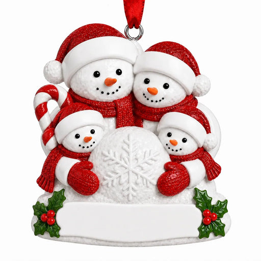 Snowman Family of 4 with a Snowball Christmas Ornament - WholesaleOrnaments