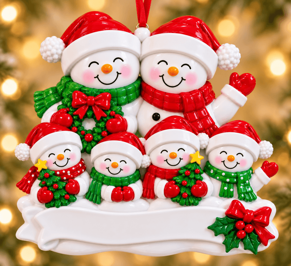 Snowman Family of 6 Personalized Resin Christmas Ornament - WholesaleOrnaments