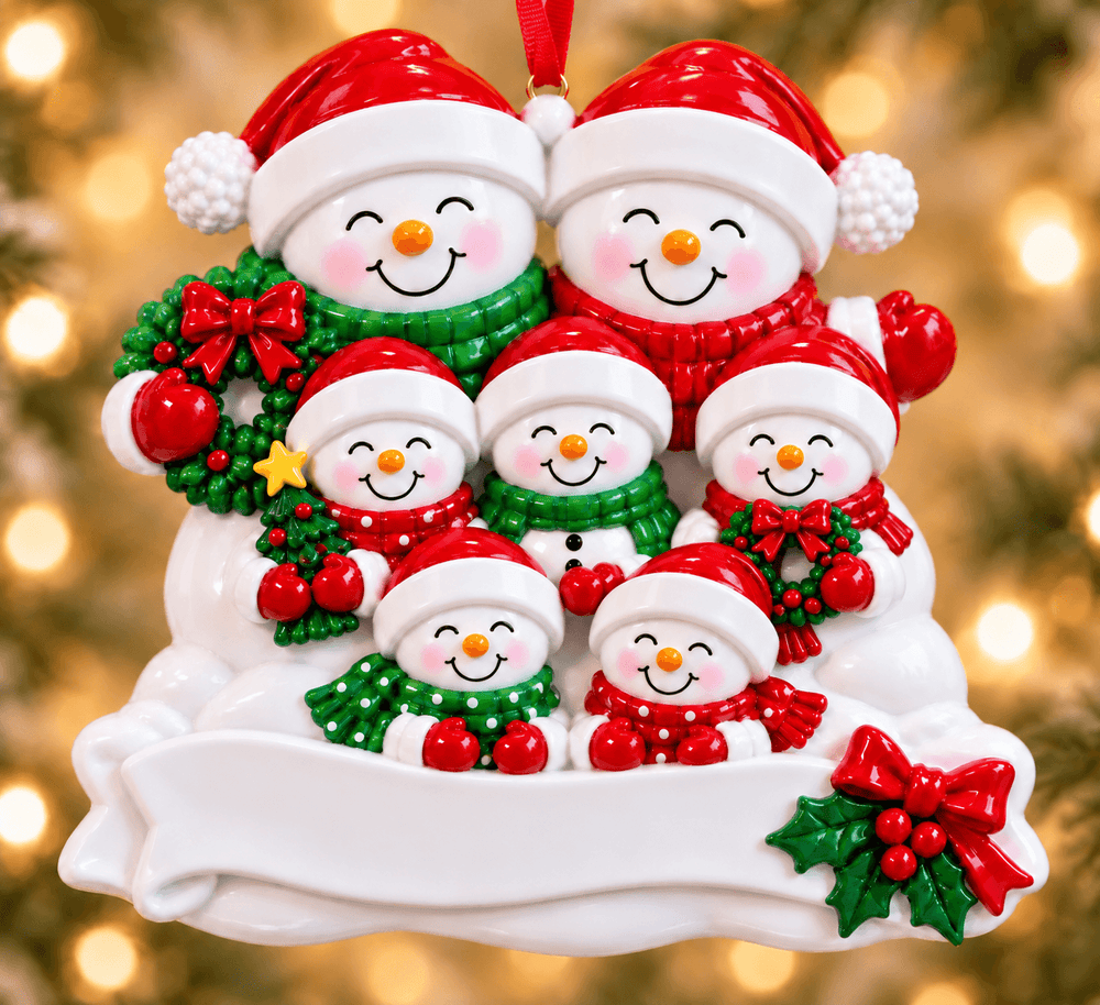 Snowman Family of 7 Personalized Resin Christmas Ornament - WholesaleOrnaments