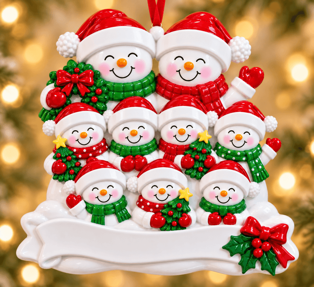 Snowman Family of 9 Personalized Resin Christmas Ornament - WholesaleOrnaments
