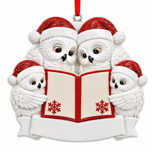 Snowy Owl Family Reading a Book Christmas Ornament - WholesaleOrnaments
