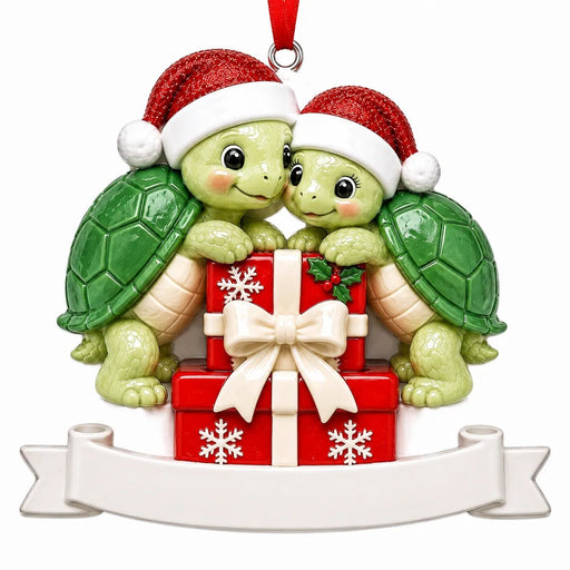 Turtle Couple with Stacked Gifts Christmas Ornament - WholesaleOrnaments