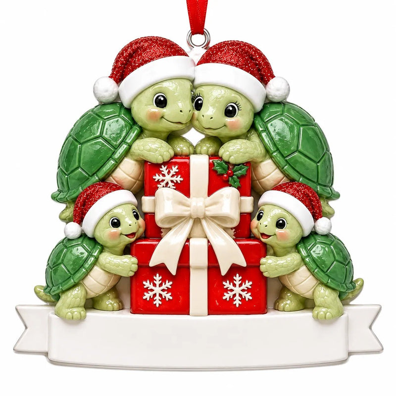 Turtle Family of 4 with Stacked Gifts Christmas Ornament - WholesaleOrnaments