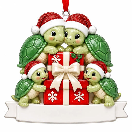Turtle Family of 4 with Stacked Gifts Christmas Ornament - WholesaleOrnaments