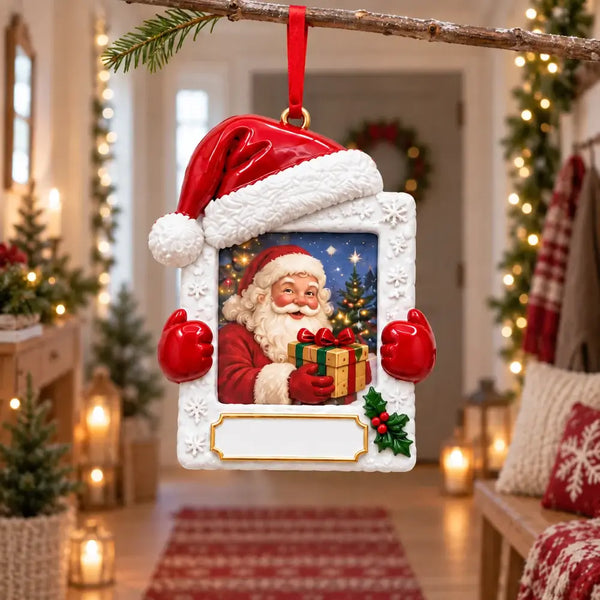 Personalized Santa Hat Resin Christmas Photo Frame Ornament — WS6312