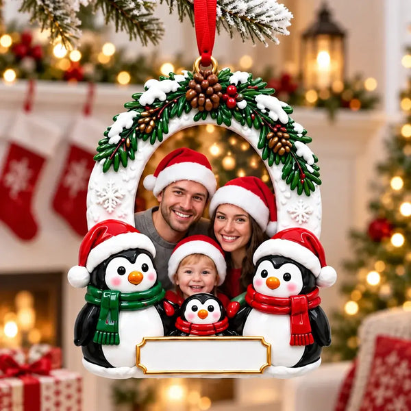 Personalized Penguin Family Resin Christmas Photo Frame Ornament — WS6314