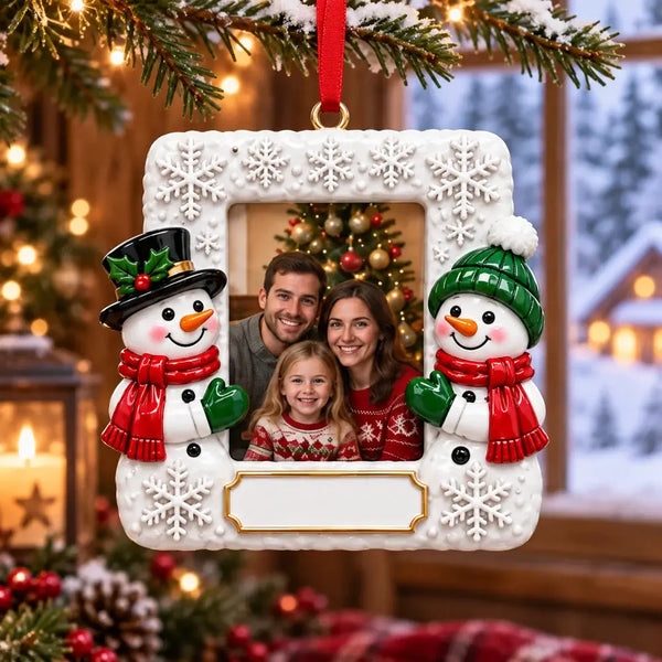 Personalized Snowman Family Resin Christmas Photo Frame Ornament — WS6316
