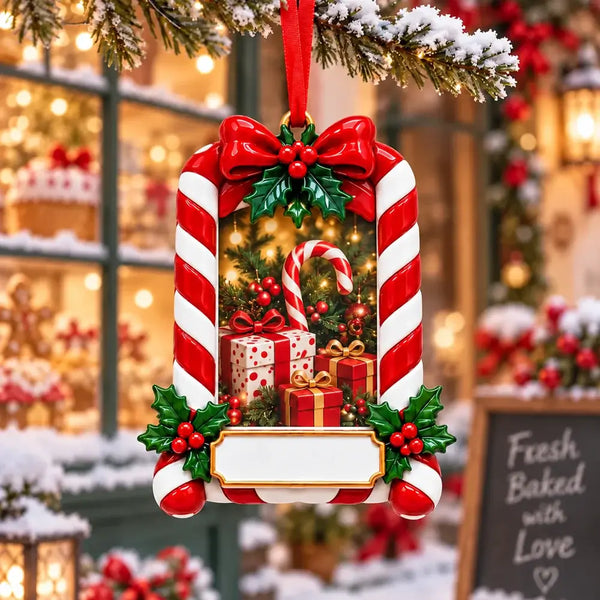 Personalized Candy Cane Resin Christmas Photo Frame Ornament — WS6318