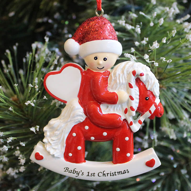 Baby's First Penguin Ornament, Custom Name, Red — model 61260