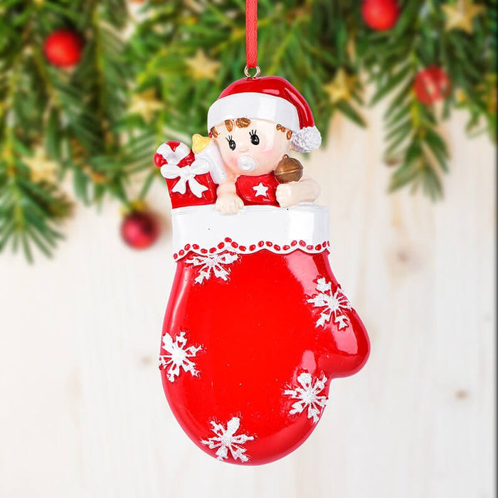 Baby with Mitten Personalized Christmas Ornament 61578 - WholesaleOrnaments