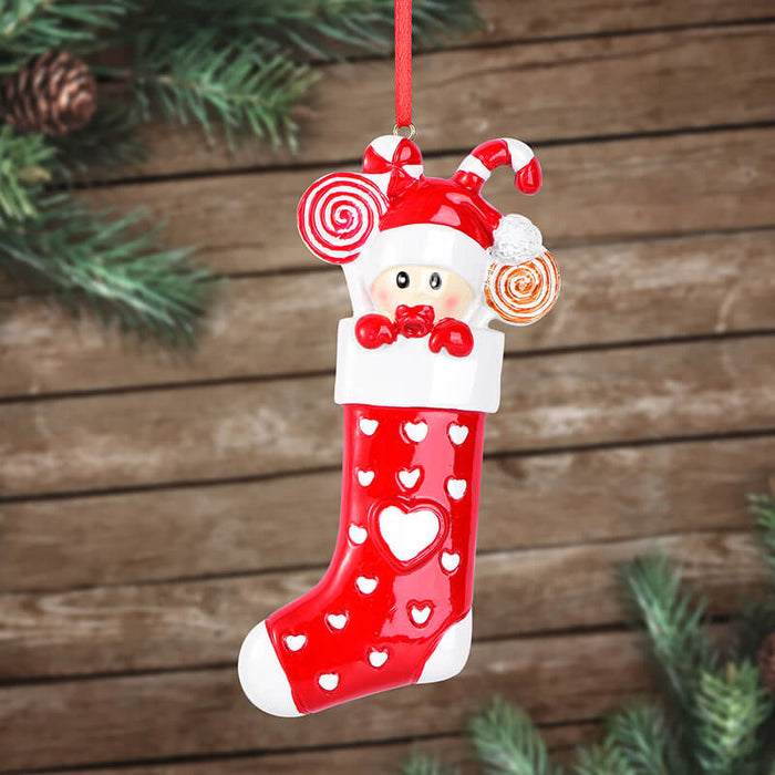 Baby With Sock Personalized Christmas Ornament 61572 - WholesaleOrnaments