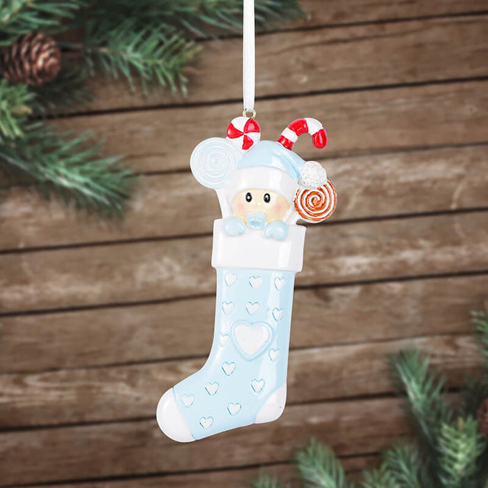 Baby With Sock Personalized Christmas Ornament 61572 - WholesaleOrnaments