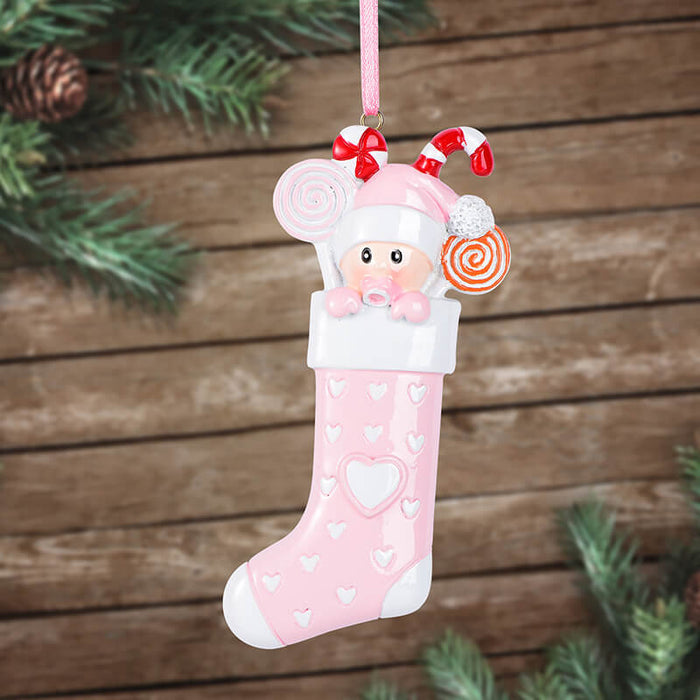 Baby With Sock Personalized Christmas Ornament 61572 - WholesaleOrnaments