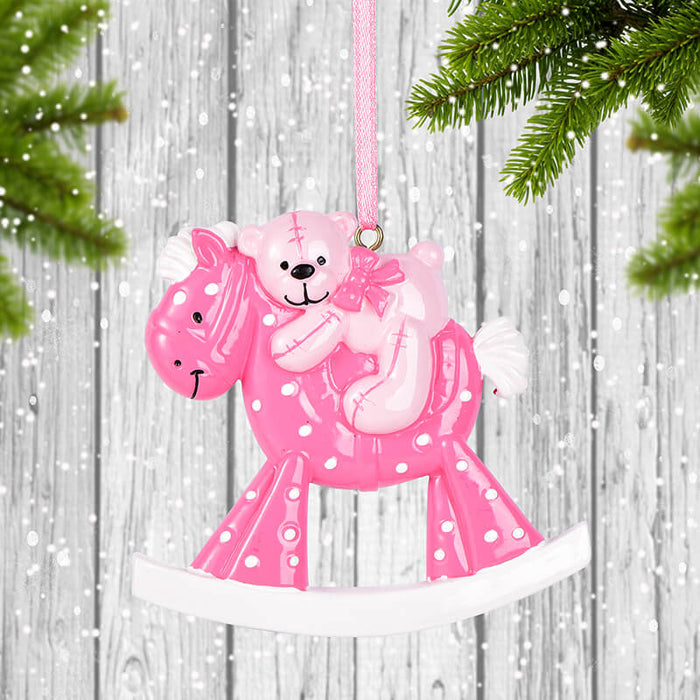 Bear on Rocking Horse Baby Ornament, Custom Name 61574 - WholesaleOrnaments