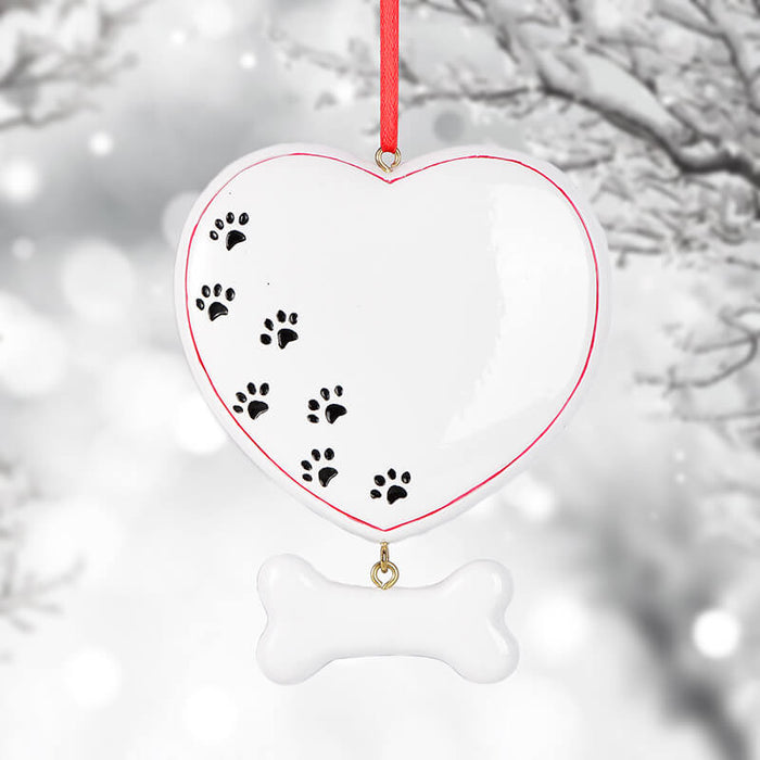 Heart-Shaped Paw Print Christmas Ornament, Add a Name 61623 - WholesaleOrnaments