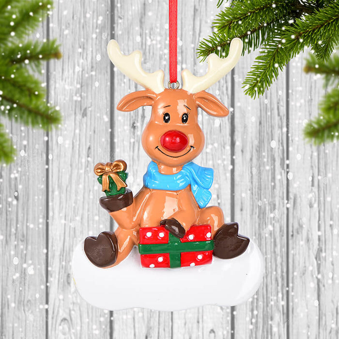 Reindeer with Gifts Christmas Ornament, Add a Name 61642 - WholesaleOrnaments